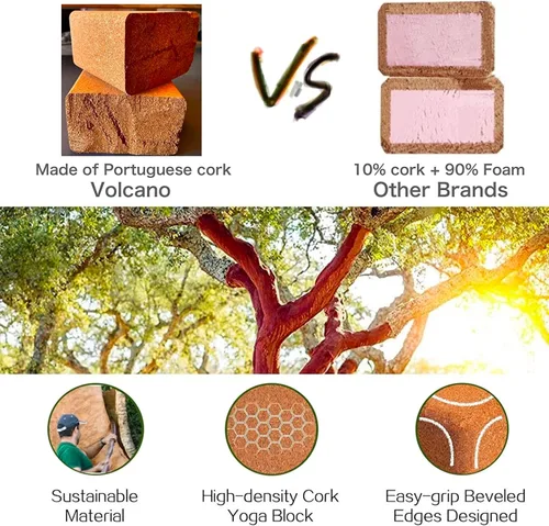 Miniatura 4 de Bloques de corcho para yoga 2 unidades - Juego de bloques de corcho natural de Portugal, 9.0"x6.0"x4.0" Bloques de yoga antideslizantes y antivuelco
