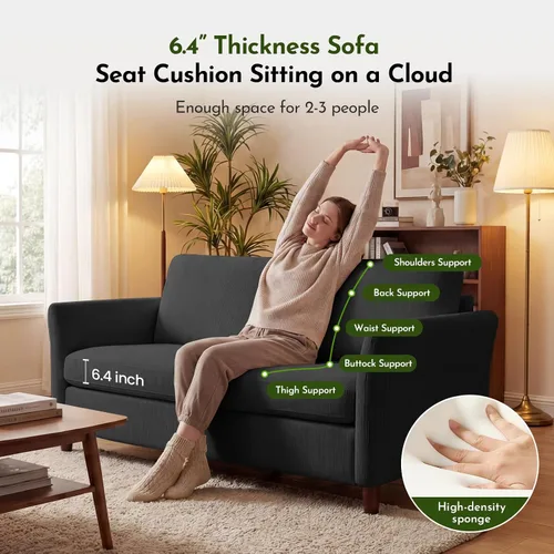 Miniatura 6 de Valthie Sofá Loveseat de Pana de 60.6", Sofás Modernos y Cómodos con Bolsillo Lateral, Sofá de 2 Plazas para Sala de Estar, Dormitorio y Espacios