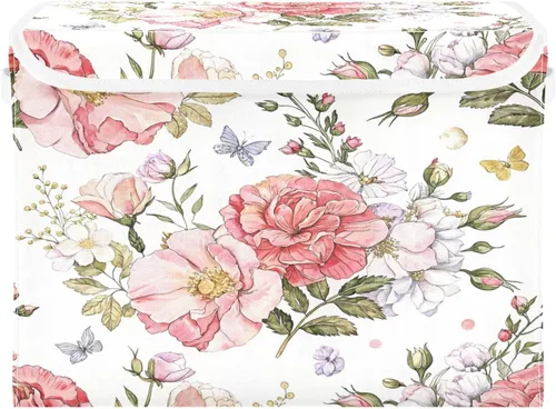 Contenedores de almacenamiento de flores con tapas, cesta de tela plegable con asas | 16.5" x 12.6" x 11.8" Decorative Storage Basket for Closet,