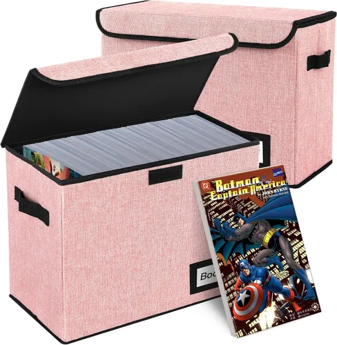 Miniatura 16 de Paquete de 2 cajas de almacenamiento para cómics, colección de 40 cm x 20 cm x 30 cm, plegable, contenedor organizador para 160-180 cómics, estante