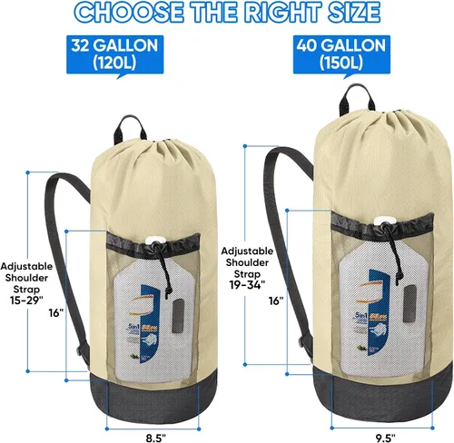 Miniatura 2 de BALEINE Mochila Bolsa de Lavandería de 120L, Tela Oxford 900D Bolsas Grandes de Lavandería de Viaje con Correas para el Hombro y 2 Bolsillos