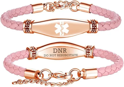 Miniatura 26 de LinnaLove Pulseras de alerta médica para mujeres, hermosas pulseras de cuero femenino para identificación médica con grabado gratuito