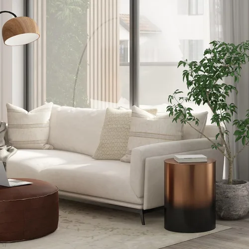 Miniatura 2 de SIMPLIHOME Curtis - Mesa cilíndrica industrial de metal de 16 pulgadas de ancho en negro degradado/cobre, totalmente montada, para sala de estar