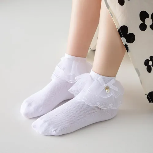 Miniatura 16 de Looching Calcetines de encaje con volantes para niñas pequeñas, de algodón, con volantes, con lazo, paquete de 5