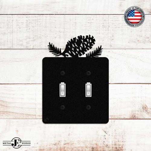 Miniatura 2 de Placa de pared para interruptor de luz de palanca doble de cono de pino (palanca doble, negro) - Fabricado en Estados Unidos