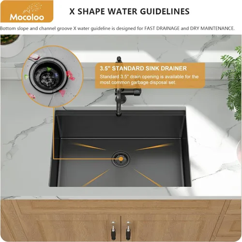 Miniatura 6 de Mocoloo - Fregadero de cocina negro con estación de trabajo de 27 x 19 pulgadas, fregadero de cocina con estación de trabajo empotrada, color negro