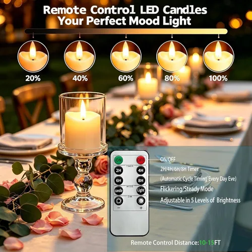 Miniatura 4 de Velas de té recargables sin llama con temporizador remoto, 1.5 x 2.2 pulgadas, velas votivas eléctricas falsas parpadeantes para aniversario, boda