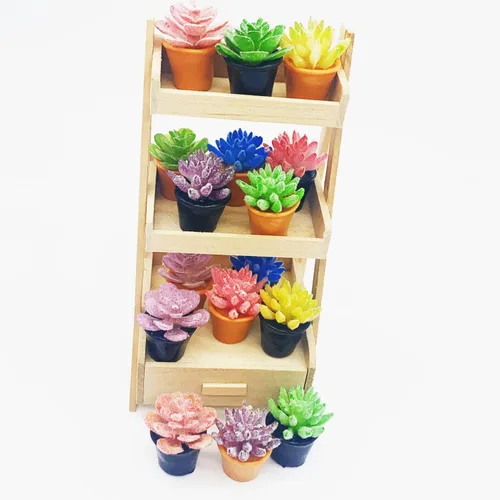 Miniatura 5 de Cayway Planta de casa de muñecas en miniatura, 16 piezas, planta artificial, modelo de bonsái, mini maceta, casa de muñecas falsas para decoración