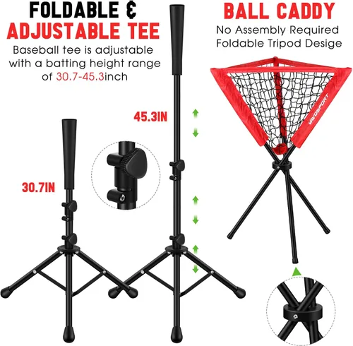 Miniatura 4 de Red de béisbol y sóftbol de 7 x 7 pies para bateo, lanzamiento, sistema de recolección de pelotas grandes, equipo de entrenamiento de béisbol