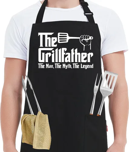 Miniatura 8 de Kaidouma Delantales de cocina divertidos para hombres - A cocinar - Delantales de chef de cocina para hombres en negro, divertidos, para parrilla