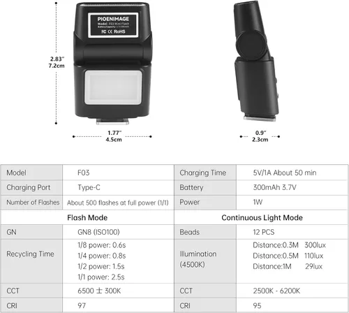 Miniatura 7 de Mini cámara flash Speedlite con luz de video, GN8 6500K flash externo ajustable, soporte universal de zapata caliente de un solo contacto, Negro A