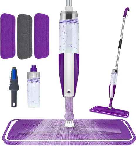 Trapeador de microfibra para limpieza de pisos, trapeador de piso reutilizable con 3 almohadillas lavables, trapeador plano de botella recargable
