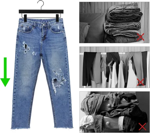 Miniatura 5 de TOPIA HANGER Perchas de madera negra para pantalones, perchas de falda de madera con clips, percha de lujo para jeans con gancho plano anti-óxido