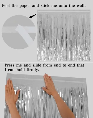 Miniatura 6 de Cortinas de flecos de aluminio para decoraciones navideñas - Melsan 3 unidades, 3.2 x 8.2 pies, telón de fondo de papel de aluminio con flecos