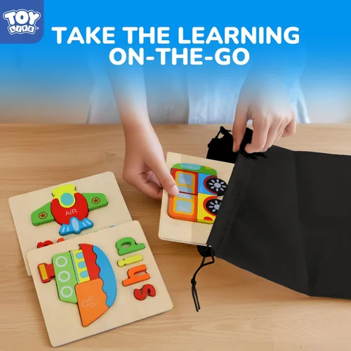 Miniatura 6 de TOY Life Rompecabezas para niños de 2 a 4 años, 4 vehículos con ortografía de madera para niños pequeños de 3 a 5 años, juguetes Montessori, regalos