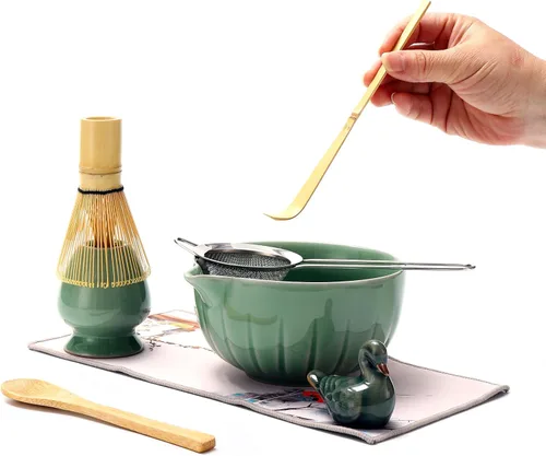 Miniatura 3 de Accesorio de ceremonia de matcha, batidor de matcha glaseado temmoku, cuchara tradicional (chashaku), cuchara de té, soporte para batidor, 1 tazón