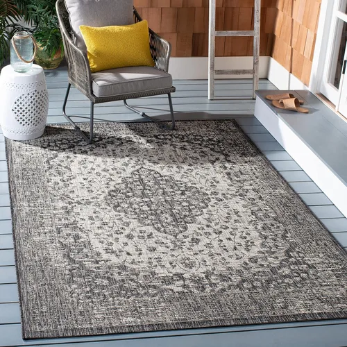 Miniatura 16 de SAFAVIEH Alfombra lavable para exteriores, colección Courtyard de 2.3 x 6.7 pies, color verde azulado y crema, no desprende pelusa y es fácil