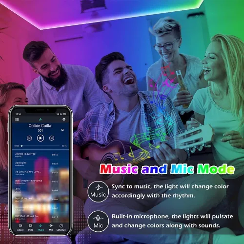 Miniatura 5 de Tira de luces LED inteligentes, con sincronización de música, 5050 RGB, luces que cambian de color, aplicación Bluetooth, control remoto por