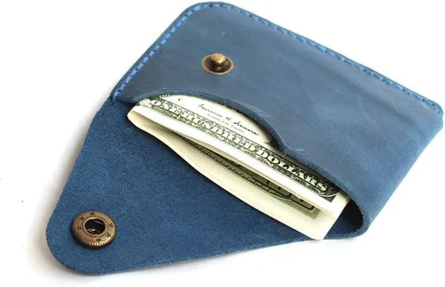 Miniatura 58 de Cartera organizadora de tarjetas de bolsillo frontal cosida a mano minimalista de cuero genuino para tarjetas, billetera con tarjetero pequeño, Negro