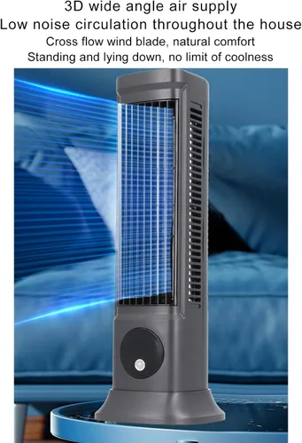 Miniatura 6 de Ventilador de torre de escritorio, ventilador silencioso sin aspas de 10 pulgadas con 3 niveles de velocidad, aire gran angular 3D, base ajustable