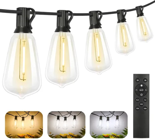 Miniatura 6 de Brightever Luces de Cadena para Exteriores de 25 Pies, Luces de Patio ST38 con 13 Bombillas Edison, Luces Colgantes Impermeables Conectables