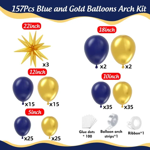 Miniatura 2 de Navy Blue Balloons Arch Kit with Star 157pcs, Different Size Navy Blue Metallic Gold Latex Balloon Garland Kit for 2026 Graduation Birthday