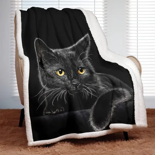Miniatura 3 de YISUEMEI - Manta Sherpa de gato negro, suave y afelpada, linda manta de forro polar para adultos y amantes de los gatos, 60 x 80 pulgadas