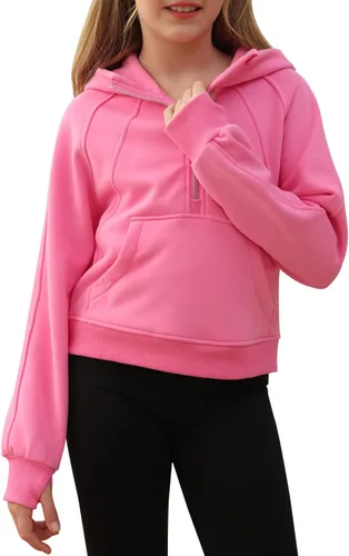 Miniatura 2 de Doshoop Sudaderas con capucha recortadas con cuello de media cremallera para niñas