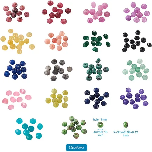 Miniatura 7 de Pandahall - 450 cuentas de jade facetadas naturales teñidas de 0.157 pulgadas (0.157 in), cuentas de piedras preciosas espaciadoras sueltas pequeñas