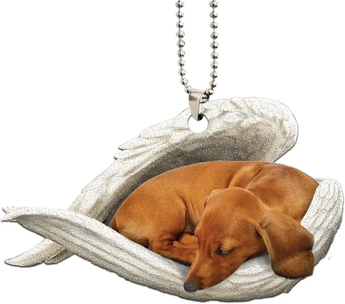 Miniatura 7 de Talataca Dachshund Angelito Durmiente Alas Memorial Tan Wheaten Dachshund 2D Plano Espejo Retrovisor de Coche Accesorios Adorno de Árbol de Navidad