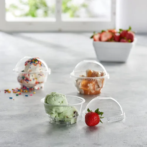 Miniatura 3 de Vasos de postre de plástico transparente de 8 onzas con tapas de cúpula sin agujero, 50 juegos de cuencos desechables para helados, parfait