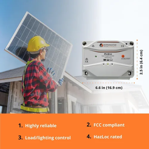 Miniatura 3 de Morningstar Prostar 15A PWM Controlador de carga solar (PS-15) – Regulador de panel solar inteligente, compatible con baterías de litio LA/12V/24V