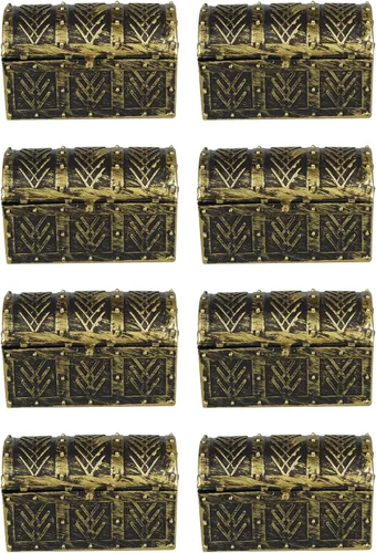 Caja de 8 cofres del tesoro pirata en miniatura, mini caja de almacenamiento de joyería pirata vintage, suministros para fiestas, tienda de