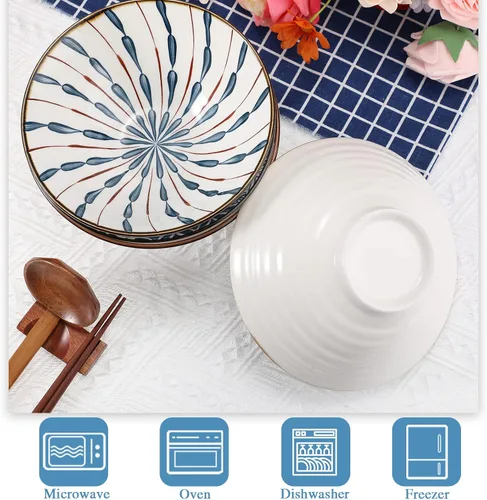 Miniatura 4 de Zopeal Juego de 4 tazones de cerámica para ramen de 40 onzas con palillos, cucharas y estantes de cerámica asiática para sopa Udon Soba Pho, fideos