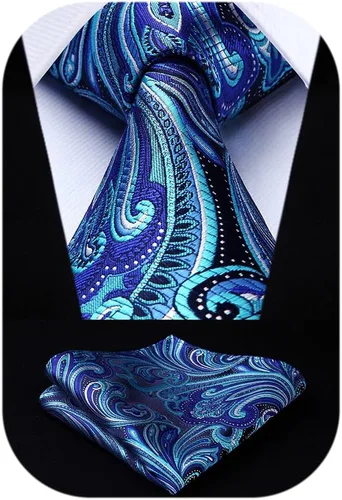 Miniatura 201 de HISDERN Corbatas para hombre, corbata de cachemira y bolsillo cuadrado tejido clásico floral para hombre, corbata de fiesta de boda