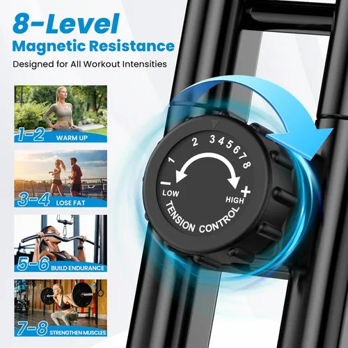 Miniatura 3 de Foldable Exercise Bike, Multifunctional Indoor Stationary Bikes for Home with 8-Level Magnetic Resistance, Quiet Workout Bike with Arm Resistance