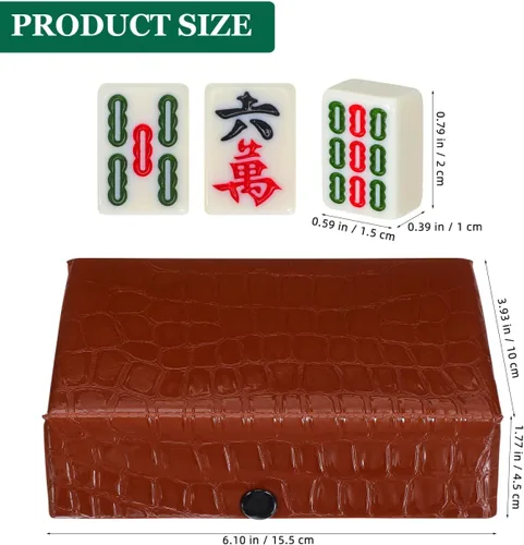 Miniatura 2 de BESTOYARD Mini juego de mahjong de viaje portátil con 146 azulejos marrón estuche de transporte para adultos principiantes y ancianos, reuniones