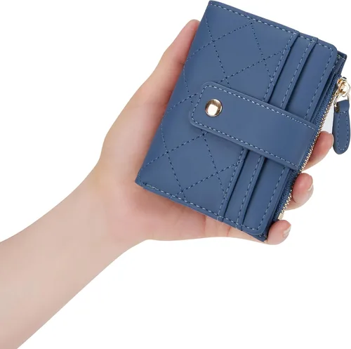 Miniatura 44 de Cartera de cuero para mujer, pequeña, compacta, plegable, con bolsillo para monedas con cremallera