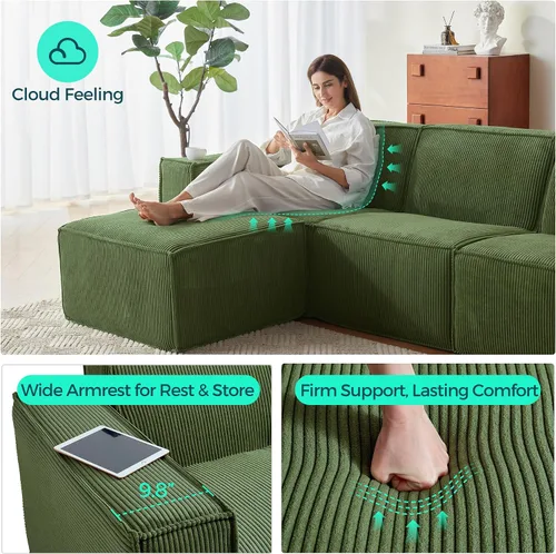 Miniatura 3 de LINSY HOME Sofá Seccional Modular, Sofá de 105" en Forma de U de 3 Asientos con 2 Otomanas, Sofás Seccionales de Pana Tipo Nube para Sala de Estar