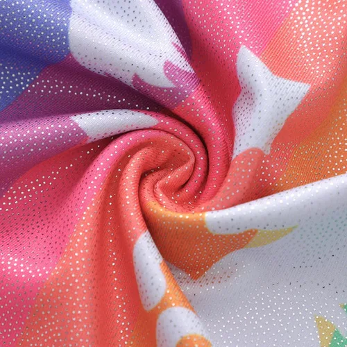 Miniatura 66 de HOZIY - Leotardos de gimnasia con pantalones cortos brillantes para niñas pequeñas; estampados de unicornio, aurora, arco iris, sirena, dinosaurio