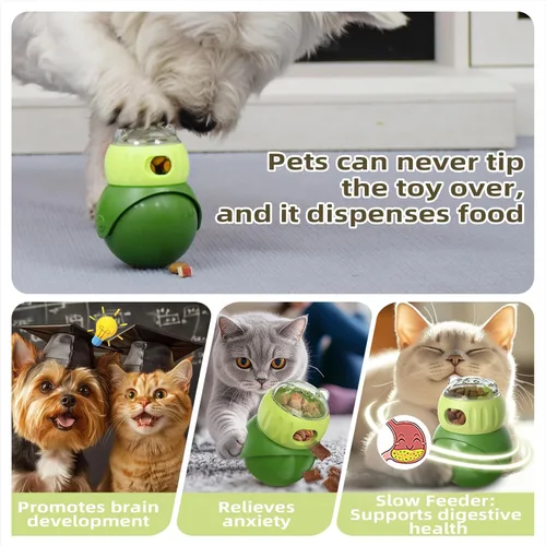 Miniatura 6 de KADTC Bola dispensadora de golosinas tambaleante para gatos de interior y perro pequeño/pequeño, juguete de enriquecimiento interactivo, bolas