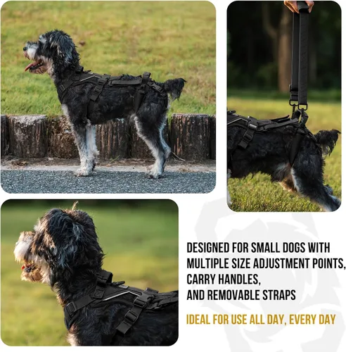 Miniatura 2 de OneTigris Arnés de elevación para perros pequeños XS, arnés transportador para perros pequeños, chaleco de elevación de cuerpo completo con correas