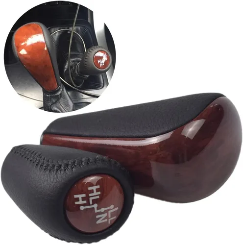 Miniatura 6 de Cuero automático con perilla de palanca de cambios de madera para Toyota Prado 120 2003 2004 2005 2006 2007 2008 2009 (1 pieza de nogal)
