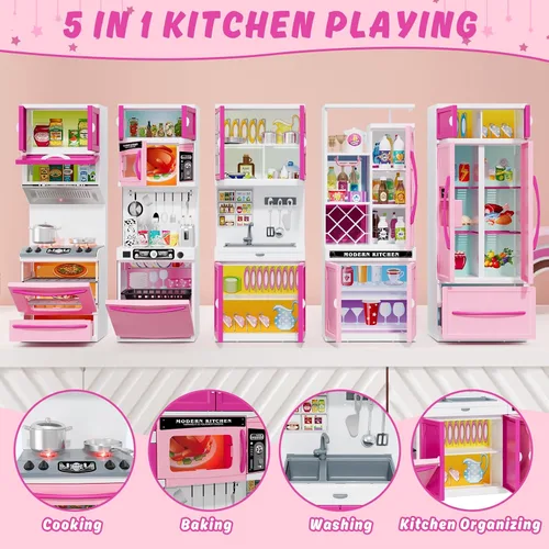 Miniatura 7 de Wee Wonders - Juego de cocina para niños de 5 en 1 con luces y sonidos realistas, juguetes de mini cocina para niñas, juguete de casa de cocina
