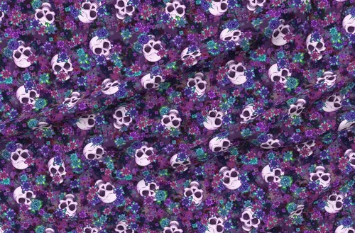 Miniatura 4 de Spoonflower Tela - Flores Calaveras Calavera Patrón Floral Flor Rockabilly Impreso en Tela de Gasa Barrio Gordo - Costura Ropa de Moda Vestidos