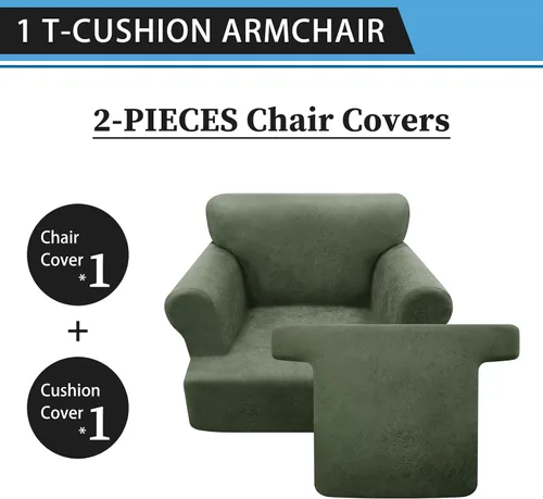 Miniatura 4 de Fundas para Sillón de 2 Piezas con Cojín en T, Fundas de Aspecto de Cuero para Sofá, Fundas para Sillas, Protector de Muebles Elástico, Funda