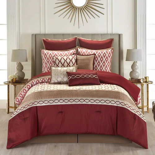 Miniatura 12 de Grand Avenue Juego de edredón negro tamaño King, 10 piezas, edredones y juegos de ropa de cama jacquard, falda de cama a juego, almohadas y fundas