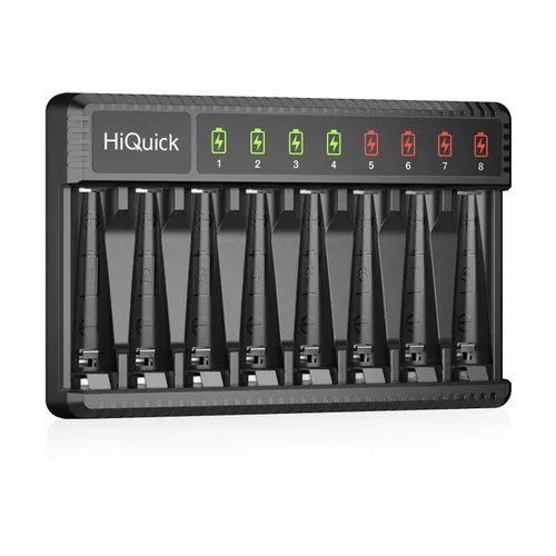 Miniatura 11 de HiQuick Cargador inteligente de 8 bahías con batería recargable AA AAA, 4 pilas AA de 2800 mAh y 4 pilas AAA de 1100 mAh, carga rápida
