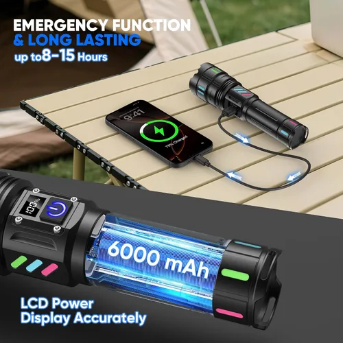 Miniatura 5 de Linternas recargables de alto lúmenes 10000 de larga distancia, 3 modos de un solo clic, linterna LED súper brillante USB C de larga duración 15H