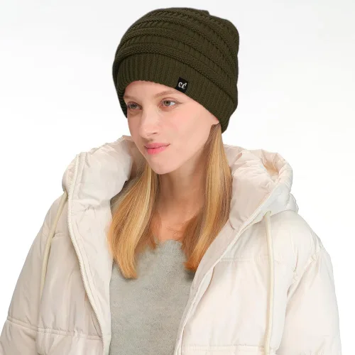 Miniatura 59 de C.C Winter Oversized Beanie Hat with Fuzzy Lining – Thick Knit Thermal Beanie for Cold Weather, Soft Warm Fleece Lined Cap